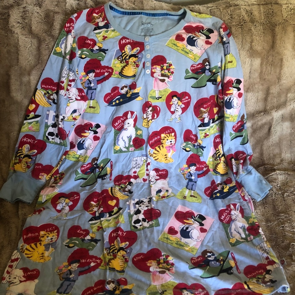 NICK&NORA 1940S SET VALENTINE SZXXL SLEEP/LOUNGE/SHIRT/GOWNW/MATCH XL BOTTOM,EUC